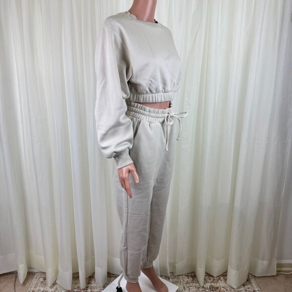 Zenana 2 Pcs Crop Sweatshirt Tracksuit High Waist Jogger Set Active Loungewear - Picture 4 of 12